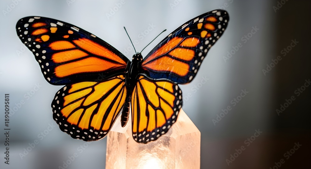 Fototapeta premium Monarch Butterfly Perched on a Glowing Crystal.