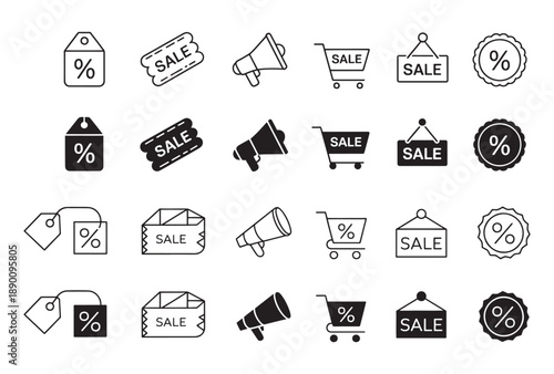 Discount icon set. Price tags and promotion symbol. Vector illustration.