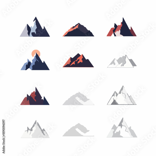 Modern mountain icons in duotone and thin line editable stroke vector style