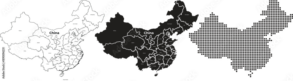 Fototapeta premium China Map Vector Set with Provinces and Territories