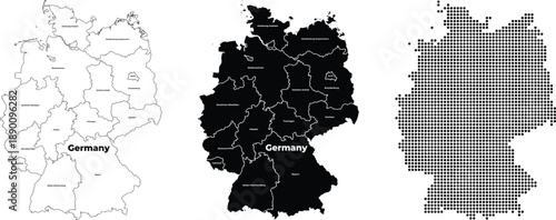 Germany Map with States and Borders Vector Set Dot Map