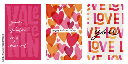 Valentine's day cards set. Lovely hand drawn design, great for gift tags, invitations, cards - vector design