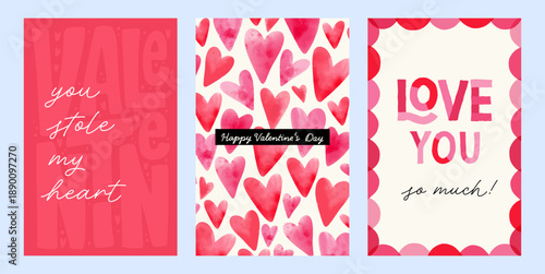 Valentine's day cards set. Lovely hand drawn design, great for gift tags, invitations, cards - vector design