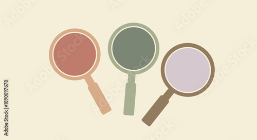 Three colorful magnifying glasses arranged together on a neutral background.