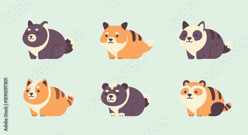 Set of cartoon animals in various colors and patterns.