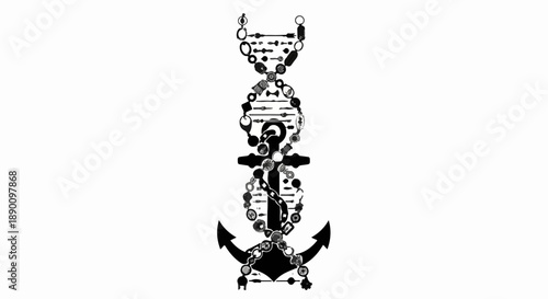 DNA helix integrated with an anchor, symbolizing heritage, origin, or nautical science.