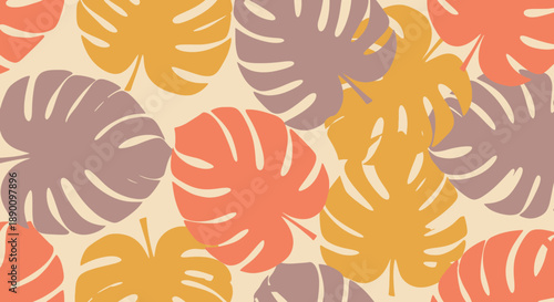 Vibrant Tropical Leaves Pattern with Monstera Deliciosa.