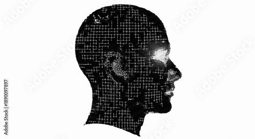 Digital brain concept with glowing eyes, representing artificial intelligence and technology.