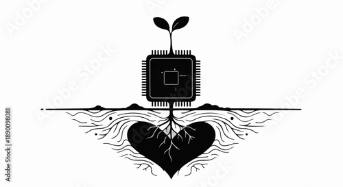 Digital growth from the heart, symbolizing innovation and technology rooted in care.