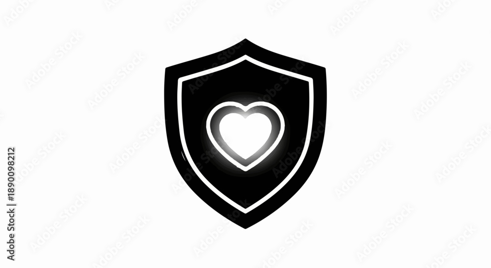 Fototapeta premium Glowing heart protected by a shield, symbolizing love and security