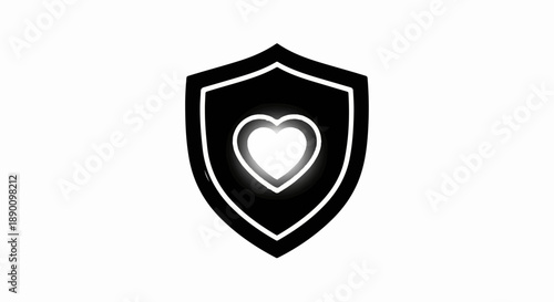 Glowing heart protected by a shield, symbolizing love and security