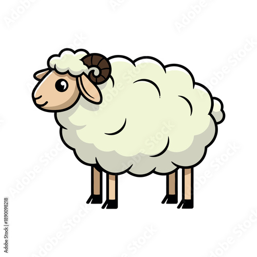 Cute cartoon sheep illustration with soft shading and brown horns. Friendly farm animal vector character isolated on a white background.