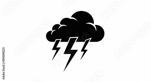 Dark storm cloud with lightning bolts striking down, representing bad weather and power.