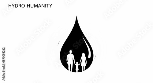 Family silhouette within a water drop symbolizes life and connection to hydration.