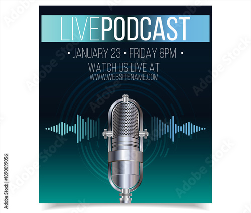 Retro vintage templates with microphones for online radio podcast and live broadcast, Podcast logo design 