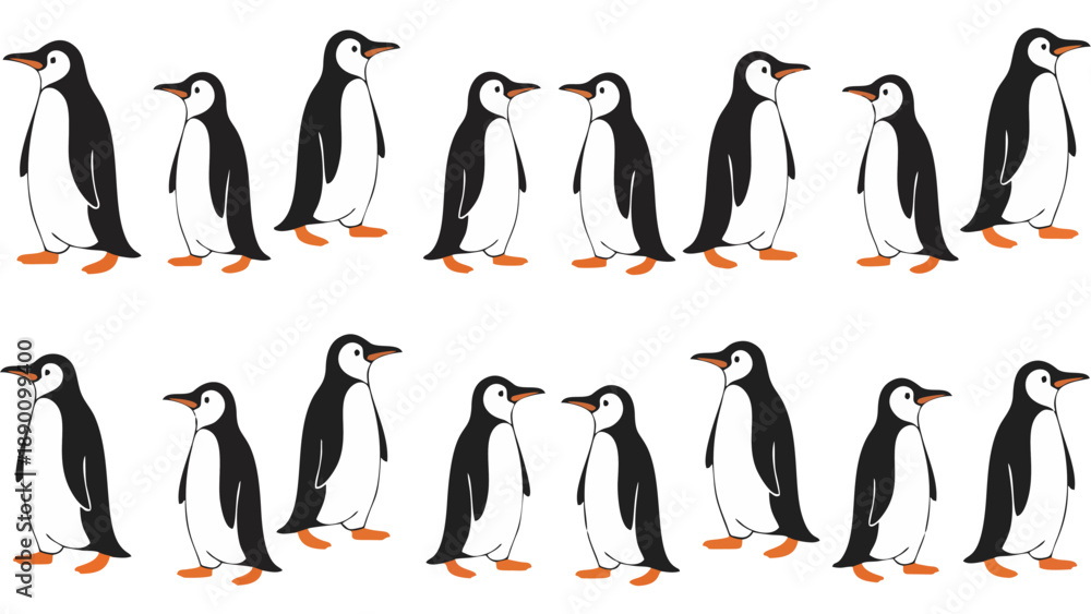 Obraz premium Cute Cartoon Penguin Family and Pairs Pattern on White Background for Antarctic Theme