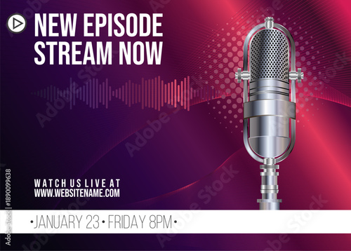 Retro vintage templates with microphones for online radio podcast and live broadcast, Podcast logo design 