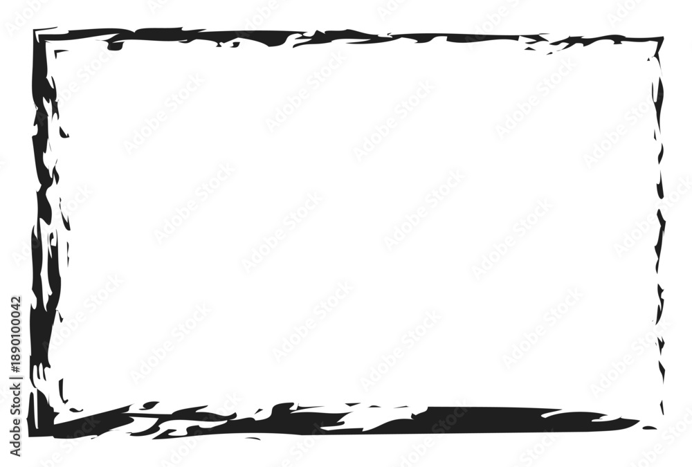 Fototapeta premium Organic grunge rectangular frame – A minimal brush-styled rectangular panel with natural distressed edges and open center space, suitable for signage, product branding, and promotional header text
