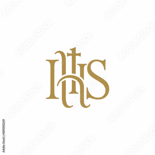 IHS Christogram religious symbol with cross on white background.