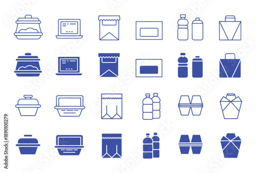 Packaging Food icon set. Fast food box and bag symbol. Vector illustration.