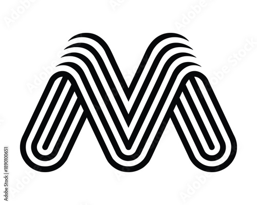Modern Minimalist Letter M Logo Design with Black and White Color Scheme and Geometric Lines