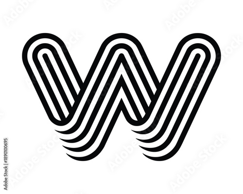 Stylized Black and White Letter W Logo with Striped Pattern and Modern Design