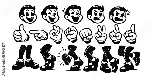 Vintage rubber hose cartoon character elements for classic animation design.