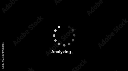Abstract loading icon of the Analyzing process with running percent's on the white screen. concept with alpha channel. Loading circle animation. Seamless Loop. Dots, circle. and animation icon for. 4k