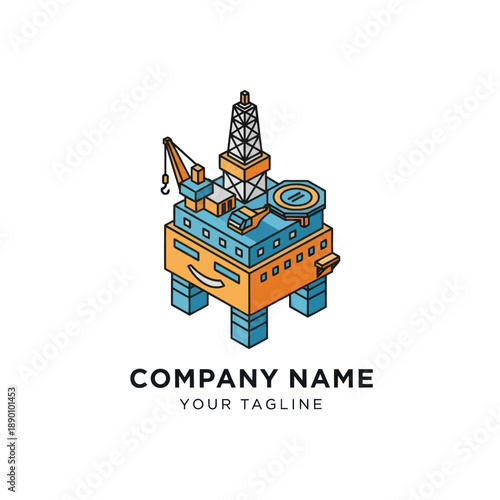 Oil Rig Platform Illustration Design Template.