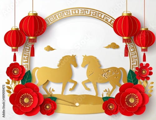 Golden Horse Paper Cut Decorations for Chinese New Year Celebration
