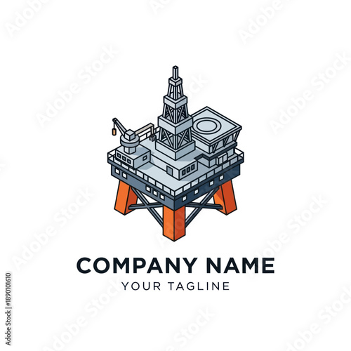 Oil Rig Platform Illustration Design Template.