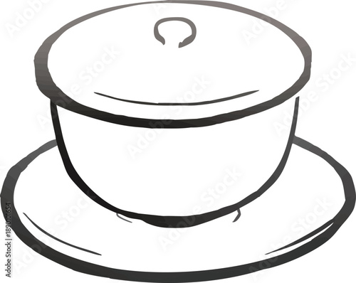 お茶　湯呑に入った温かい日本茶の線画イラスト.eps