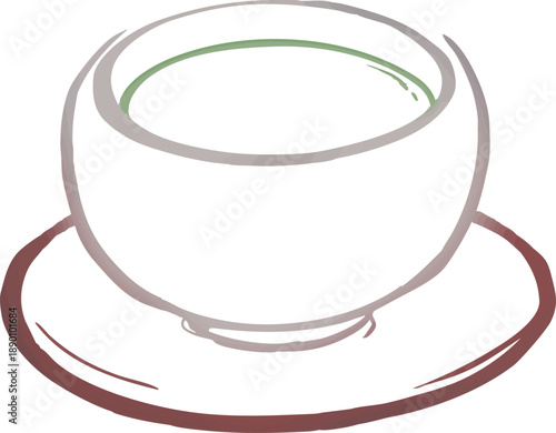 お茶　湯呑に入った温かい日本茶の線画イラスト.eps