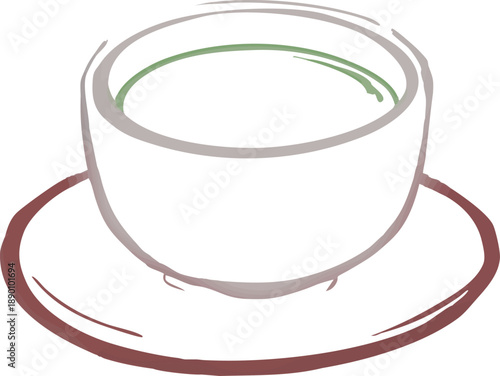 お茶　湯呑に入った温かい日本茶の線画イラスト.eps