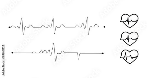 Heart rate pulse graph. Heartbeat icon. ECG, EKG test report. Electrocardiogram line symbol. Heart rhythm sign. Transparent png and vector illustration