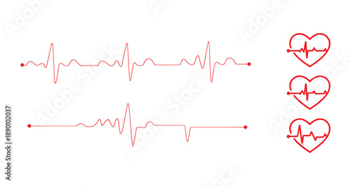 Heart rate pulse graph. Heartbeat icon. ECG, EKG test report. Electrocardiogram line symbol. Heart rhythm sign. Transparent png and vector illustration