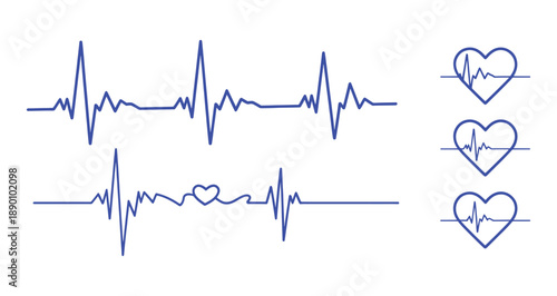 Heart rate pulse graph. Heartbeat icon. ECG, EKG test report. Electrocardiogram line symbol. Heart rhythm sign. Transparent png and vector illustration