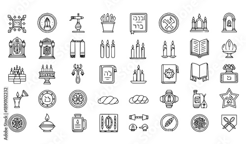 Jewish Religion Thin Line Icons Collection Editable Stroke Vector for Professional Projects