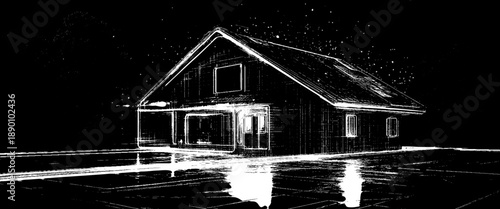 Vector old house in grange on black background