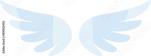 White angel wings illustration, abstract heavenly wings icon, spiritual freedom concept, divine symbol, minimal flat design on blue background