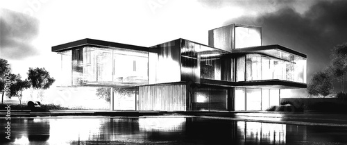 Vector old house in grange on black background