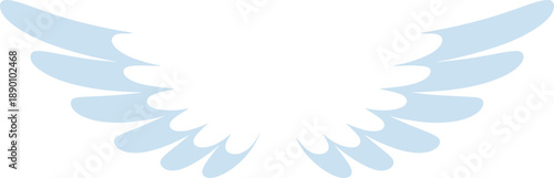 White angel wings illustration, abstract heavenly wings icon, spiritual freedom concept, divine symbol, minimal flat design on blue background