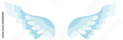 White angel wings illustration, abstract heavenly wings icon, spiritual freedom concept, divine symbol, minimal flat design on blue background