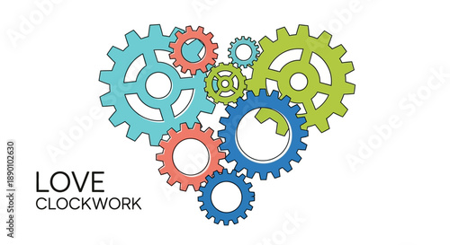 Colorful gear mechanism forming heart shape symbolizing love for technology and innovation