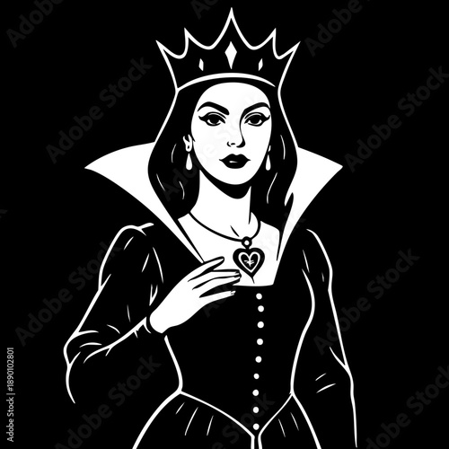 Evil Queen: Portrait of a dark queen wearing a crown and necklace.