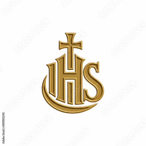 IHS Christogram symbol of Jesus Christ in golden color.