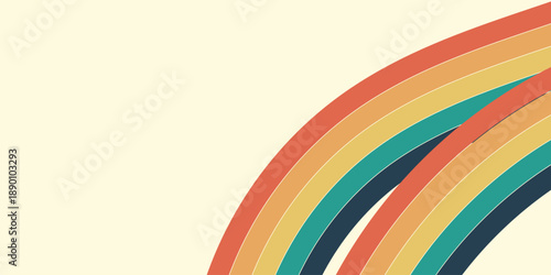 Abstract colorful 70s background vector. Vintage retro wallpaper with rainbow stripes and wavy lines.