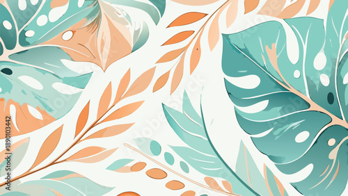 Multitone stylized foliage cluster with vibrant green and orange leaves on white background