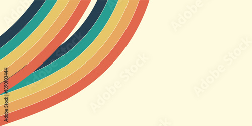 Abstract colorful 70s background vector. Vintage retro wallpaper with rainbow stripes and wavy lines.