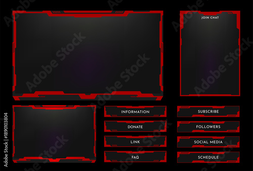 Streaming panel overlay design template. Digital streaming screen interface. Online game, video streaming layout. Vector illustration